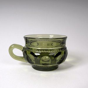 Indiana Green Glass Kings Crown Thumbprint Coffee cup